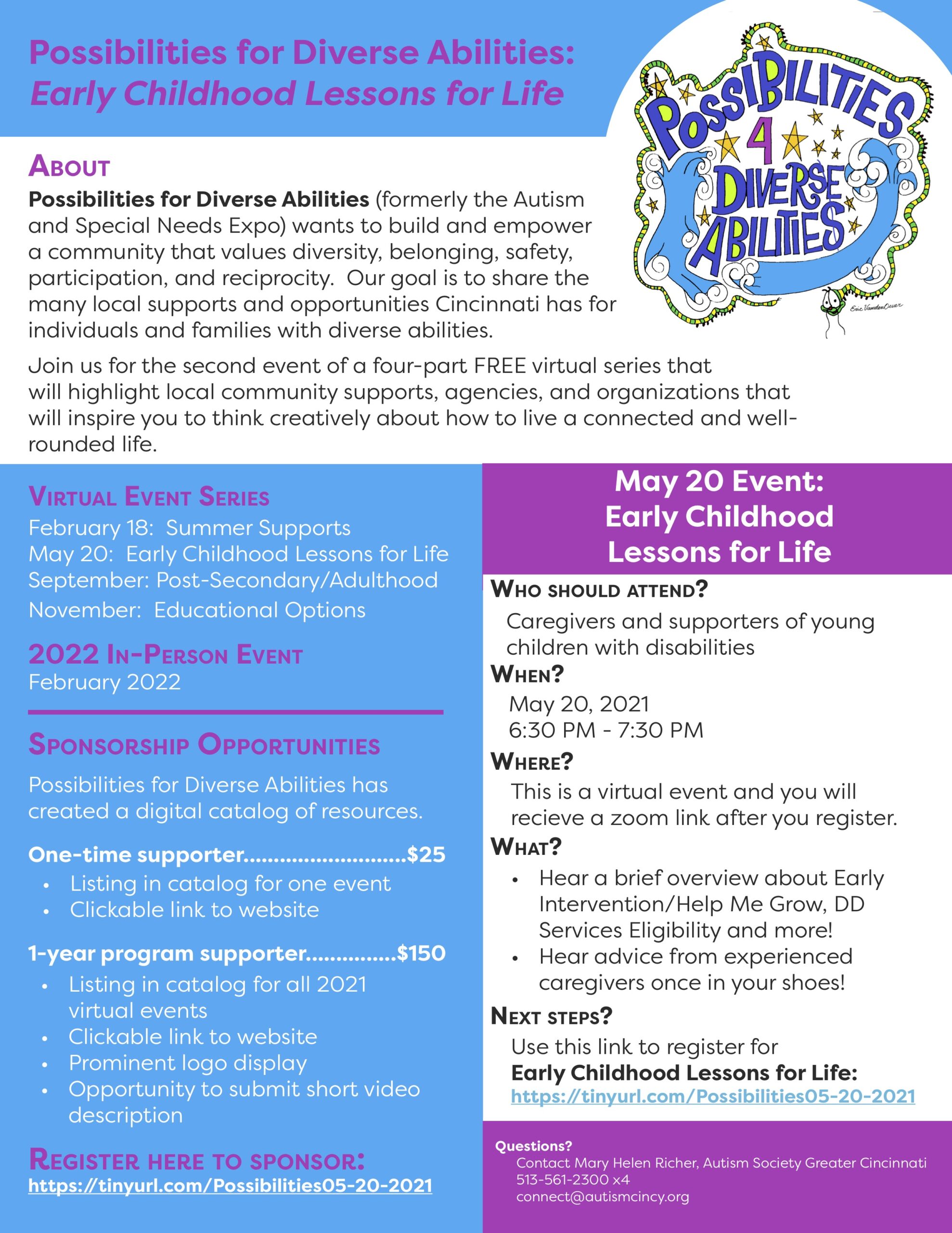 Image of the flyer that includes details for the Early Childhood Lessons for Life Event.  Details can be found in the PDF flyer as well.